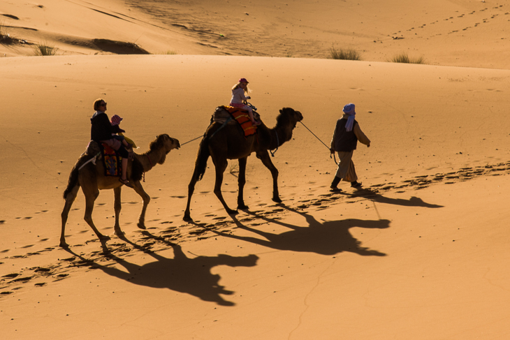 Kamelritt auf den Sanddünen des Erg Chebbi bei Merzouga (Marokko, 2019)
